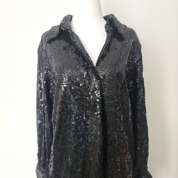 Vintage Halston Sequin Maxi Dress Size 12 Black Zip Collared Formal Party 70s - Picture 3 of 16